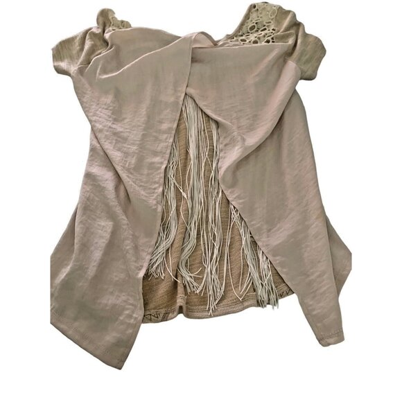 Miss Me Womens Large Beige Fringe Back Crocheted Sexy Cut Sleeve Shirt Blouse - Picture 4 of 12